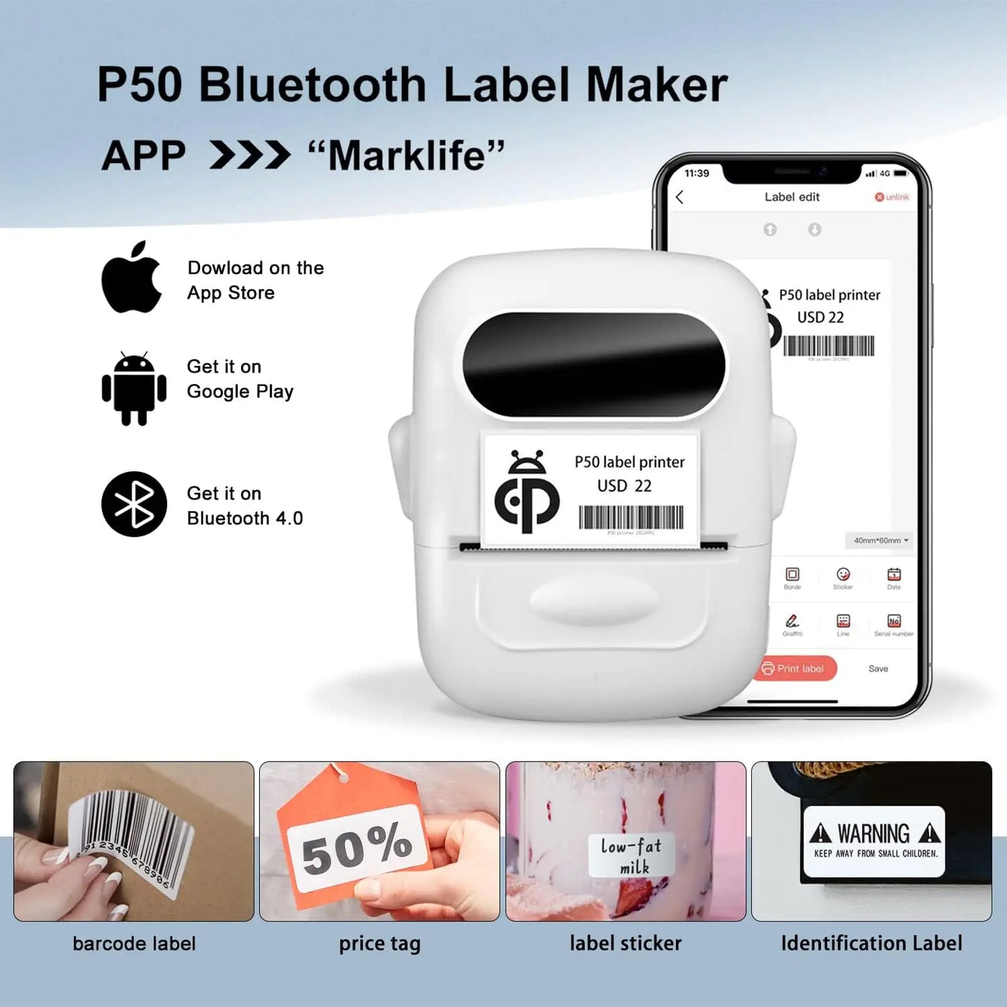 Mini Portable Bluetooth Thermal Label Printer